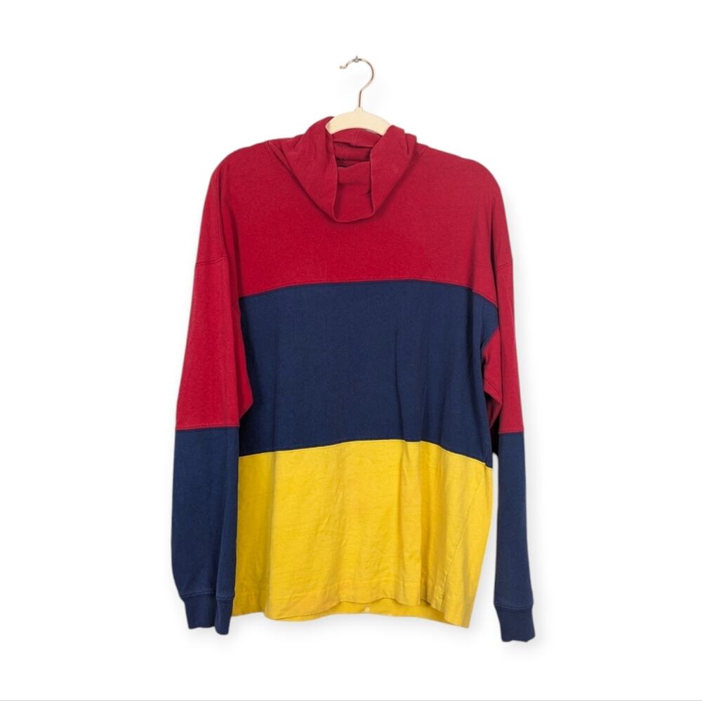 GAP Vintage Men's Red Navy Yellow Color Block Long Sleeve Turtleneck Shirt